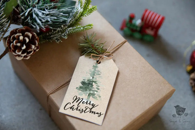 Watercolor Christmas Tree Gift Tag - Premium Craft Supplies & Tools > Party & Gifting > Labels, Stickers & Tags > Tags from Sugar and Spice Invitations - Just $26! Shop now at Sugar and Spice Paper