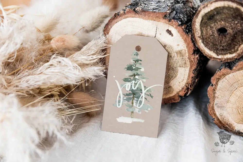 Watercolor Christmas Tree Joy Gift Tag - Premium Craft Supplies & Tools > Party & Gifting > Labels, Stickers & Tags > Tags from Sugar and Spice Invitations - Just $26! Shop now at Sugar and Spice Paper