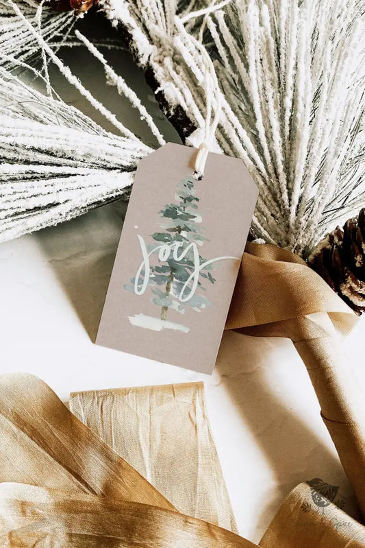 Watercolor Christmas Tree Joy Gift Tag - Premium Craft Supplies & Tools > Party & Gifting > Labels, Stickers & Tags > Tags from Sugar and Spice Invitations - Just $26! Shop now at Sugar and Spice Paper