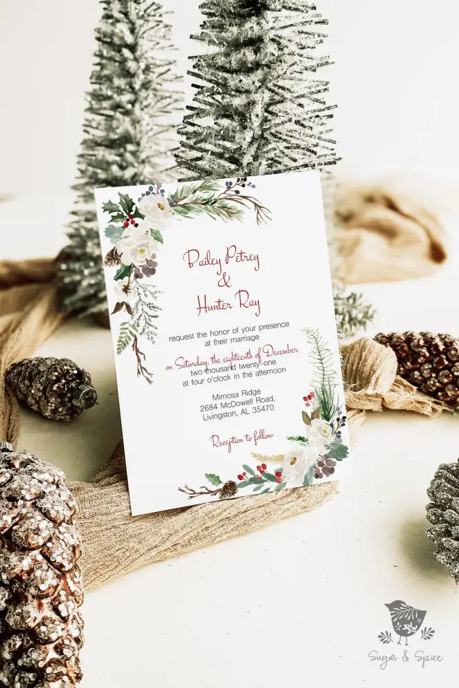 Watercolor Christmas Wedding Invitation - Premium  from Sugar and Spice Invitations - Just $2.15! Shop now at Sugar and Spice Paper