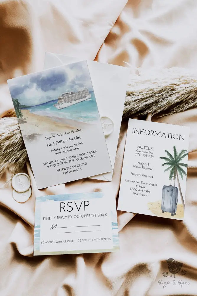 Watercolor Cruise Destination Wedding Invitation