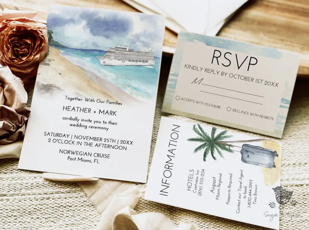 Watercolor Cruise Destination Wedding Invitation