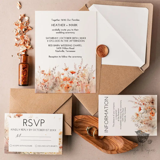 Watercolor Fall Flowers Wedding Invitation Suite - Premium  from Sugar and Spice Invitations - Just $2.15! Shop now at Sugar and Spice Paper