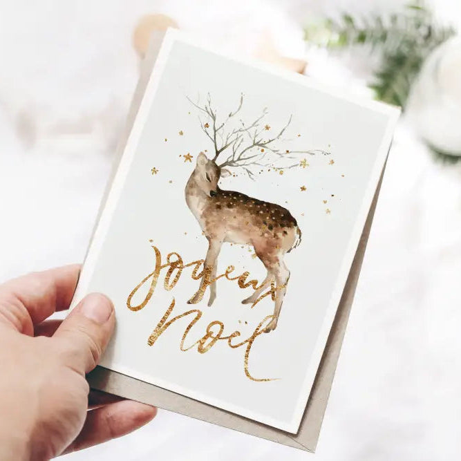 Watercolor Gold Deer Christmas Card - Premium Digital File from Sugar and Spice Invitations - Just $2.60! Shop now at Sugar and Spice Paper