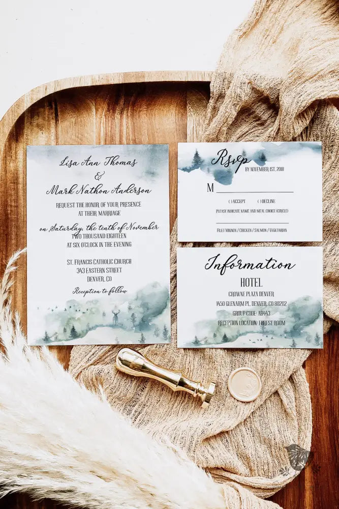 Watercolor Mountain Forest Wedding Invitation - Premium  from Sugar and Spice Invitations - Just $2.15! Shop now at Sugar and Spice Paper