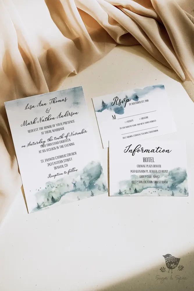 Watercolor Mountain Forest Wedding Invitation - Premium  from Sugar and Spice Invitations - Just $2.15! Shop now at Sugar and Spice Paper
