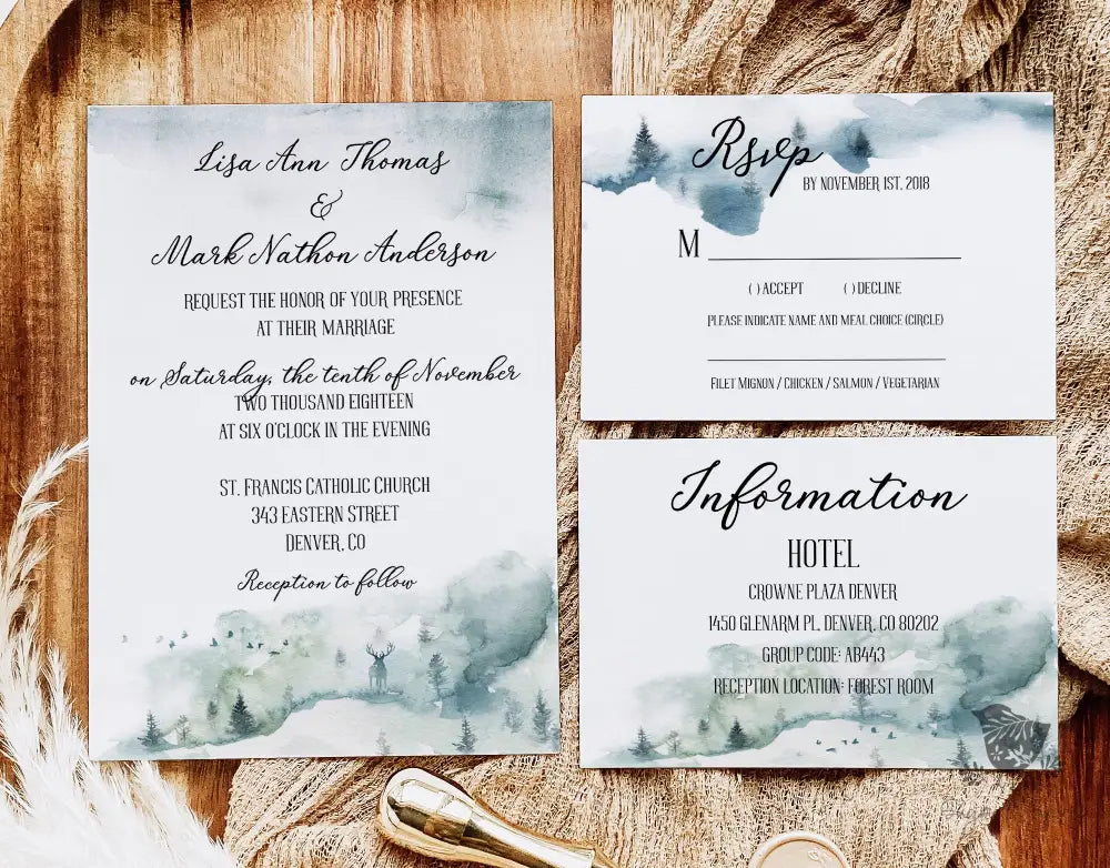 Watercolor Mountain Forest Wedding Invitation - Premium  from Sugar and Spice Invitations - Just $2.15! Shop now at Sugar and Spice Paper