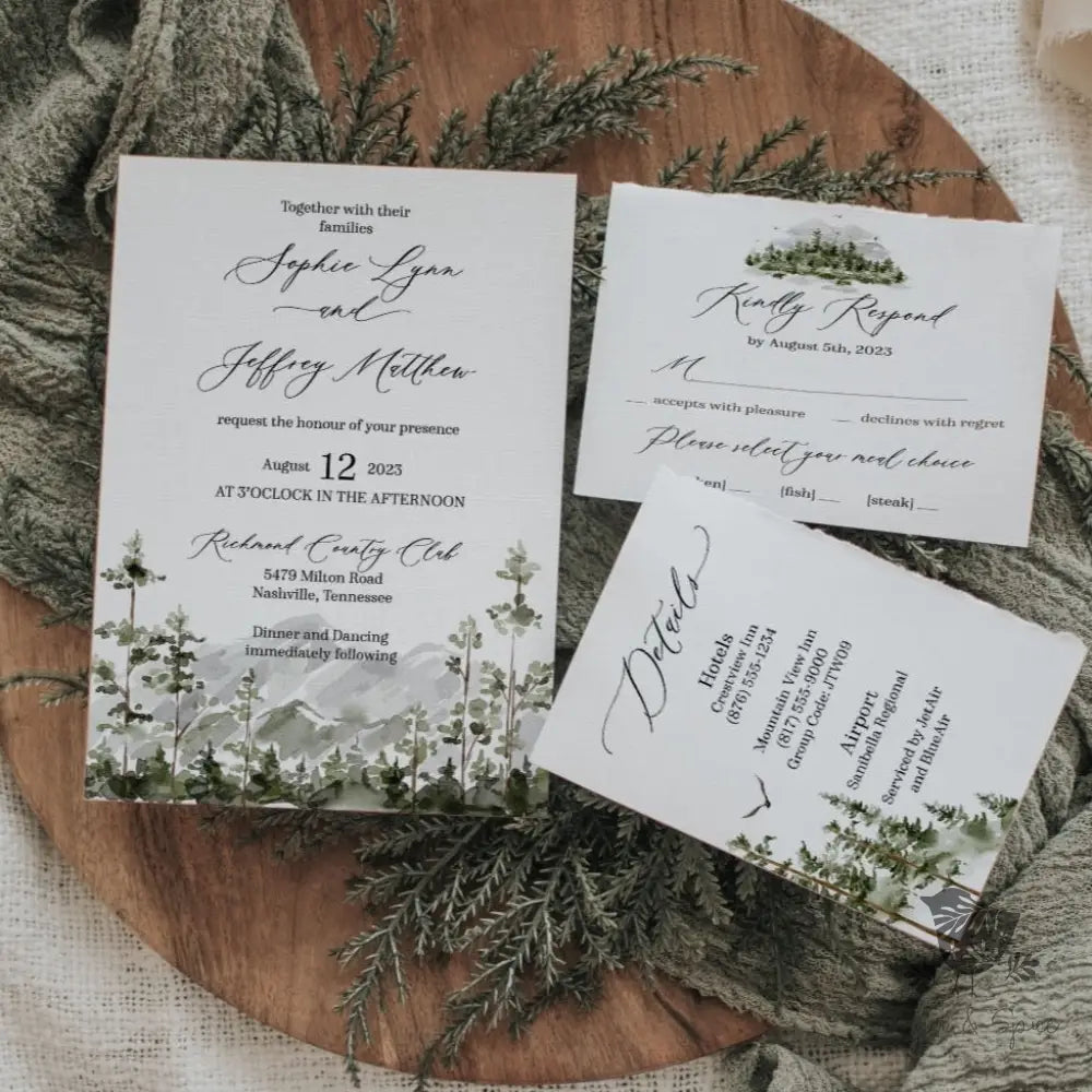 Watercolor Mountain Wedding Invitation - Premium  from Sugar and Spice Invitations - Just $2.10! Shop now at Sugar and Spice Paper