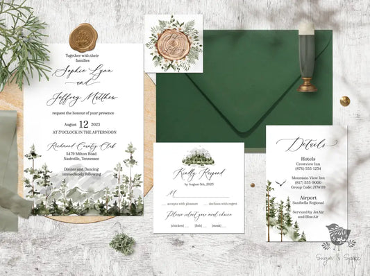 Watercolor Mountain Wedding Invitation - Premium  from Sugar and Spice Invitations - Just $2.10! Shop now at Sugar and Spice Paper