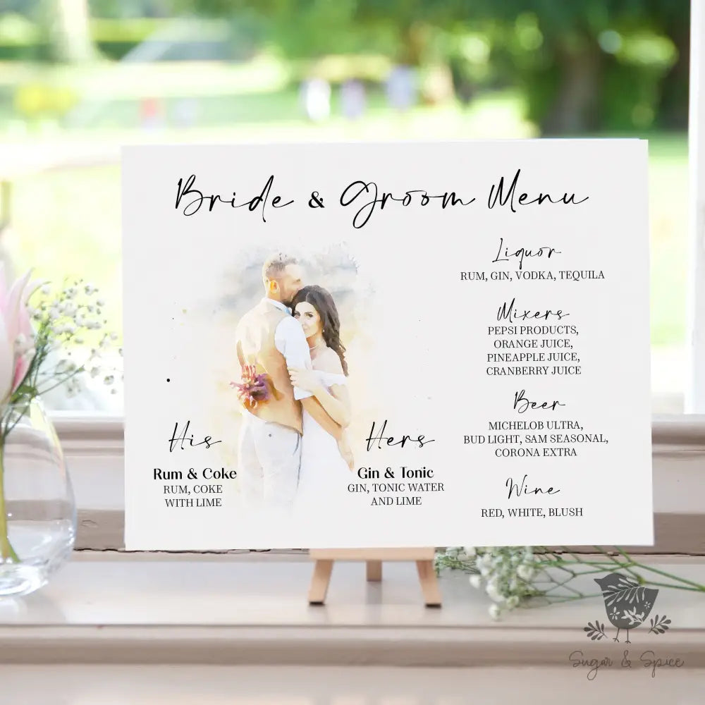 Watercolor Photo Bride and Groom Signature Drink Sign - Premium  from Sugar and Spice Invitations - Just $25! Shop now at Sugar and Spice Paper