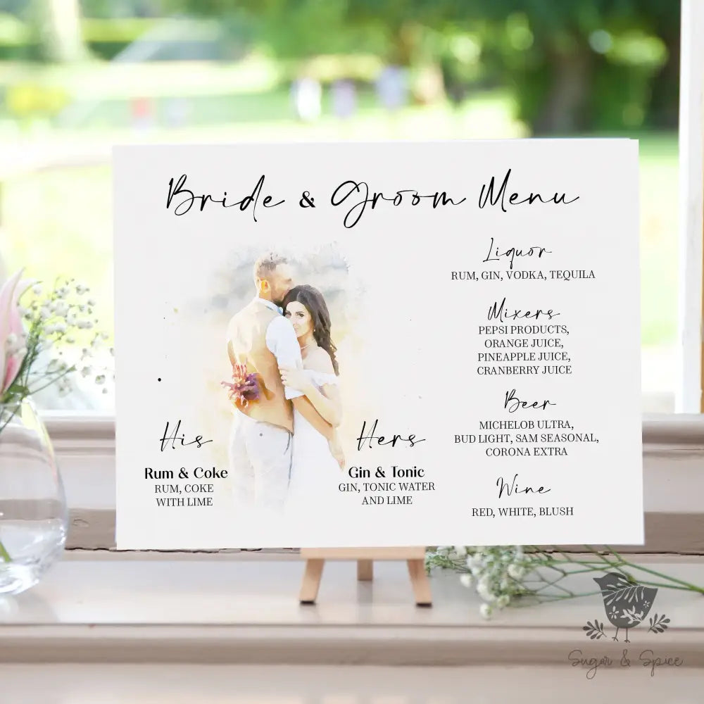 Watercolor Photo His and Hers Signature Drink & Bar Sign - Premium  from Sugar and Spice Invitations - Just $25! Shop now at Sugar and Spice Paper