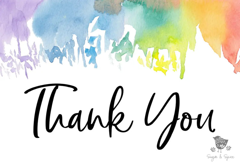 Watercolor Rainbow Thank You Card - Premium Paper & Party Supplies > Paper > Invitations & Announcements > Invitations from Sugar and Spice Invitations - Just $2.50! Shop now at Sugar and Spice Paper