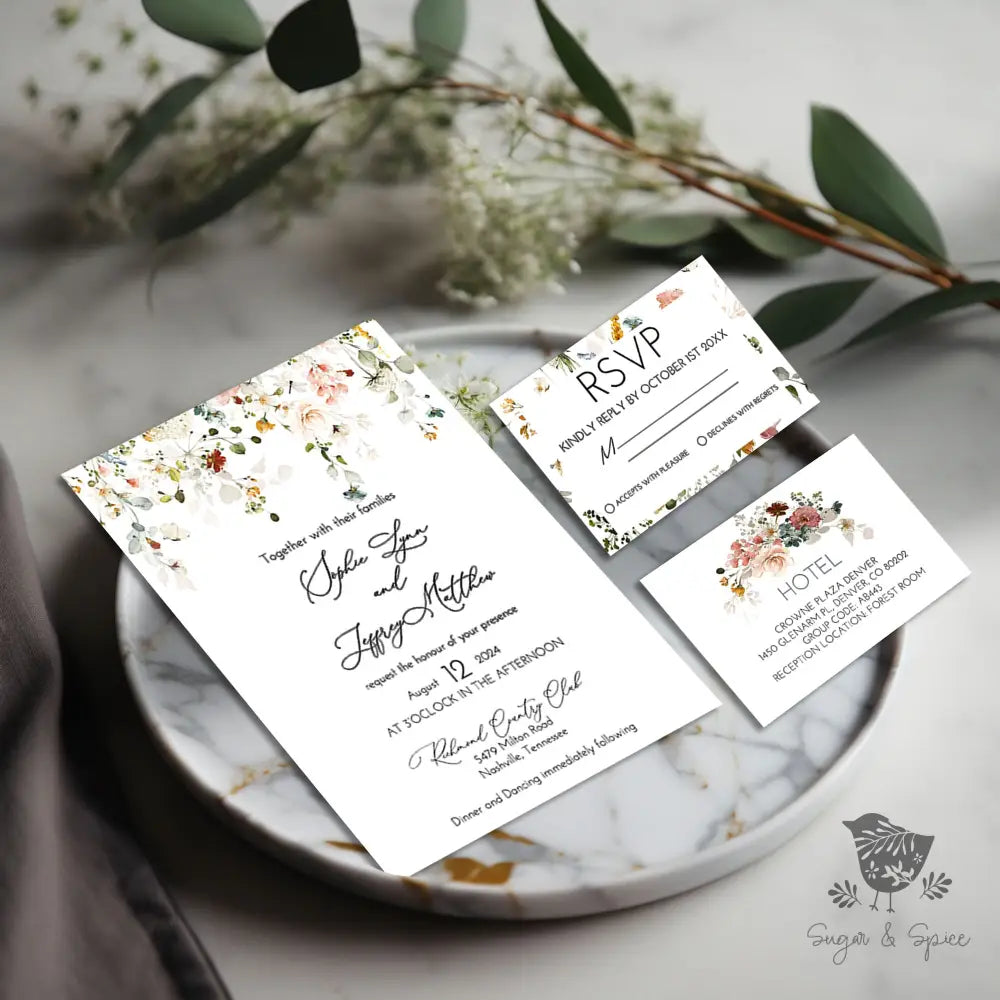 Watercolor Wildflower Wedding Invitation Suite - Premium  from Sugar and Spice Invitations - Just $2.15! Shop now at Sugar and Spice Paper