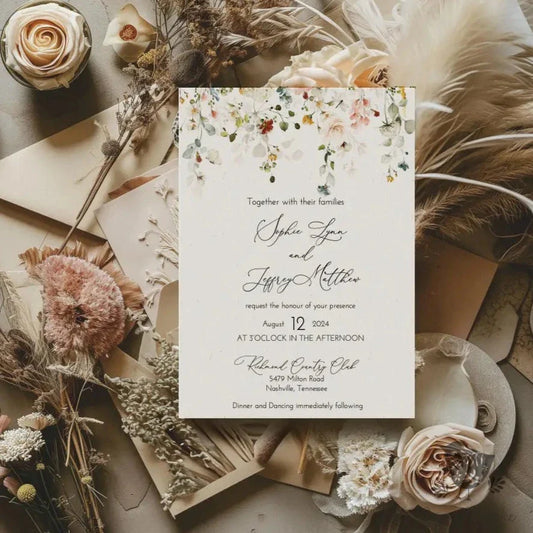 Watercolor Wildflower Wedding Invitation Suite - Premium  from Sugar and Spice Invitations - Just $2.15! Shop now at Sugar and Spice Paper