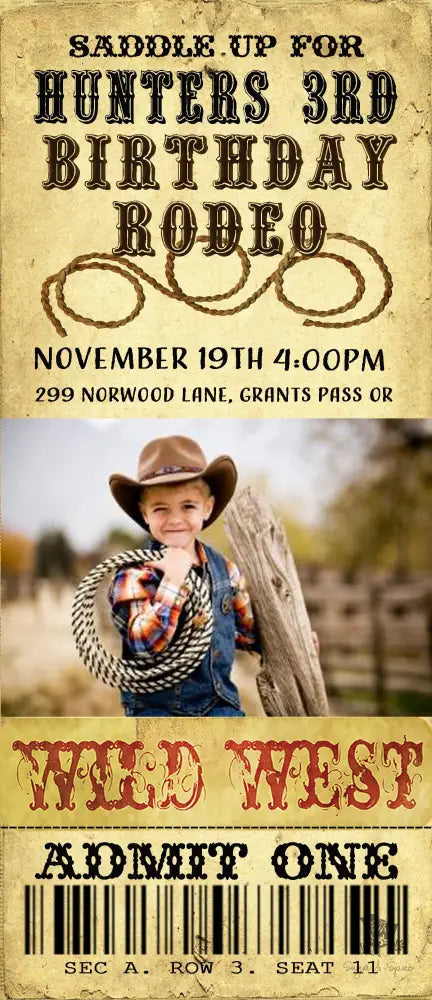 Western Rodeo Ticket Birthday Invitation - Premium Digital File from Sugar and Spice Invitations - Just $2.10! Shop now at Sugar and Spice Paper