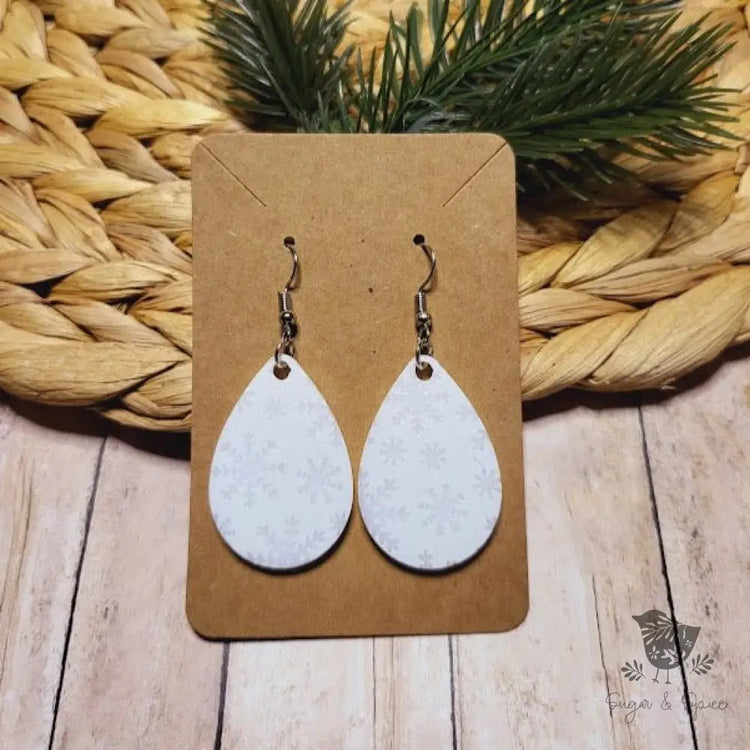 White Snowflake Holiday Dangle Earrings