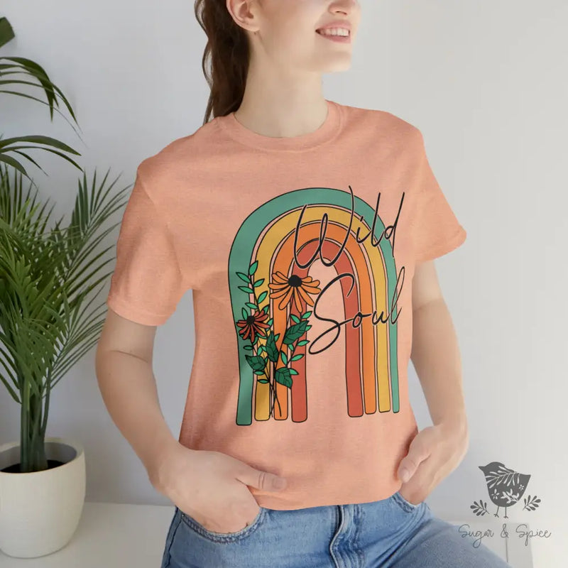 Wild Soul Rainbow & Flowers T-Shirt - Premium T-Shirt from Printify - Just $22.38! Shop now at Sugar and Spice Paper