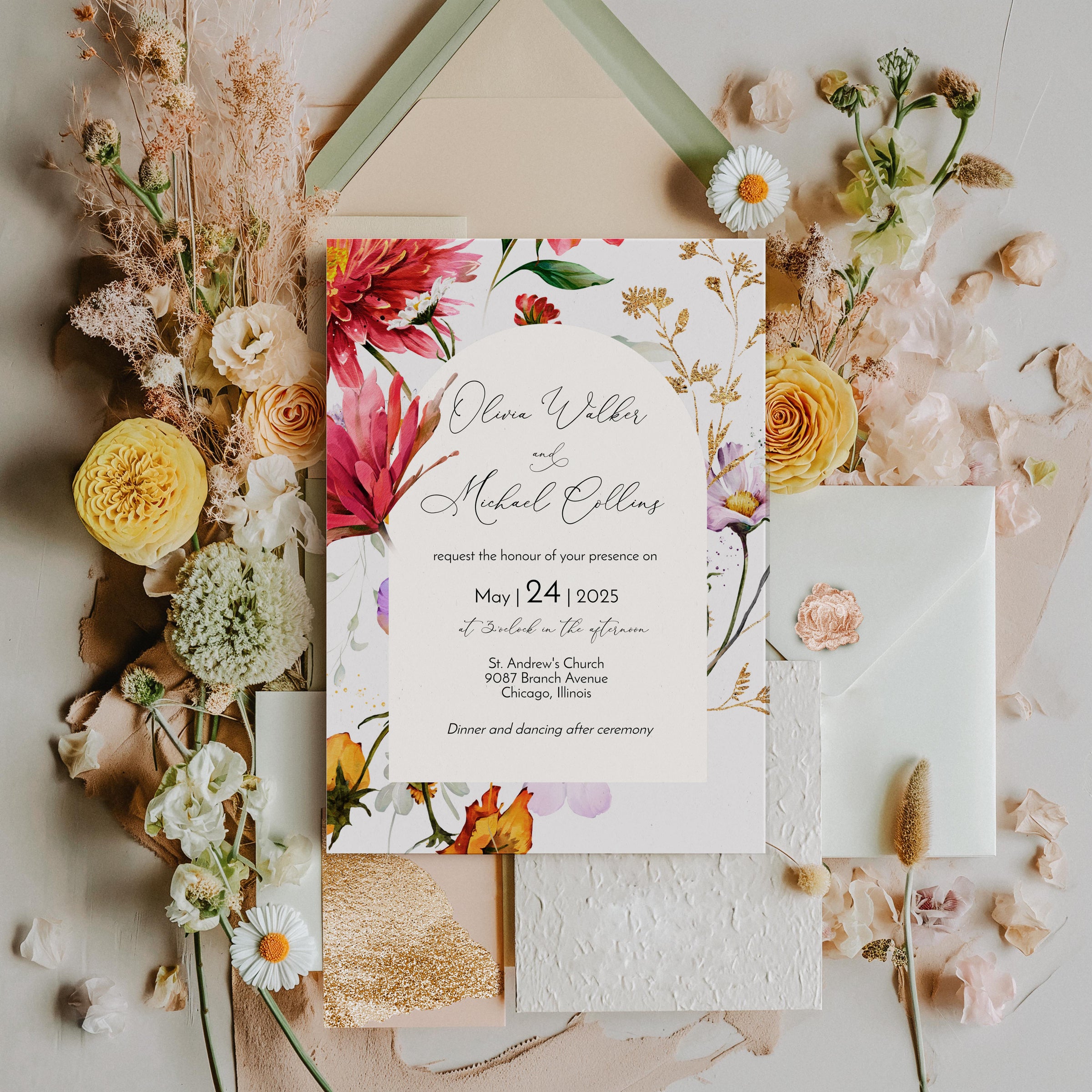 Wildflower Arch Garden Wedding Invitation