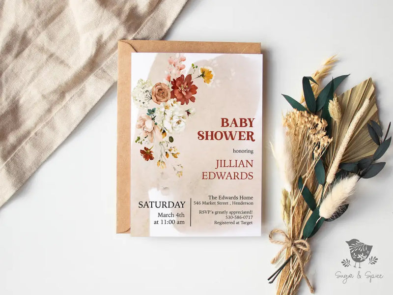 Wildflower Baby Shower Invitation - Premium Paper & Party Supplies > Paper > Invitations & Announcements > Invitations from Sugar and Spice Invitations - Just $1.95! Shop now at Sugar and Spice Paper