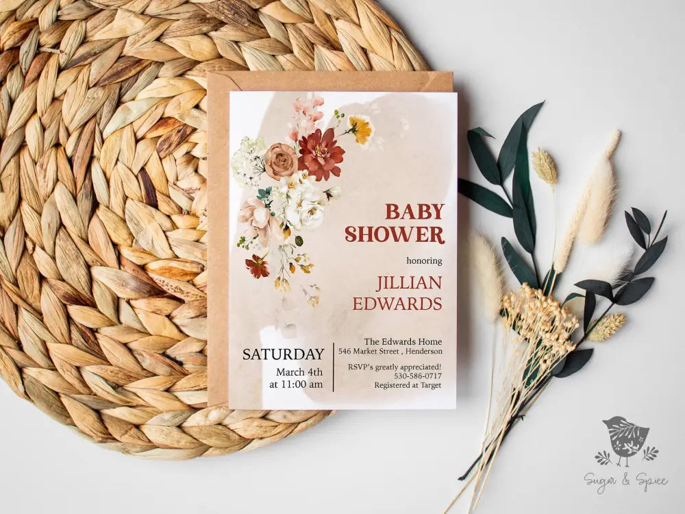 Wildflower Baby Shower Invitation - Premium Paper & Party Supplies > Paper > Invitations & Announcements > Invitations from Sugar and Spice Invitations - Just $1.95! Shop now at Sugar and Spice Paper