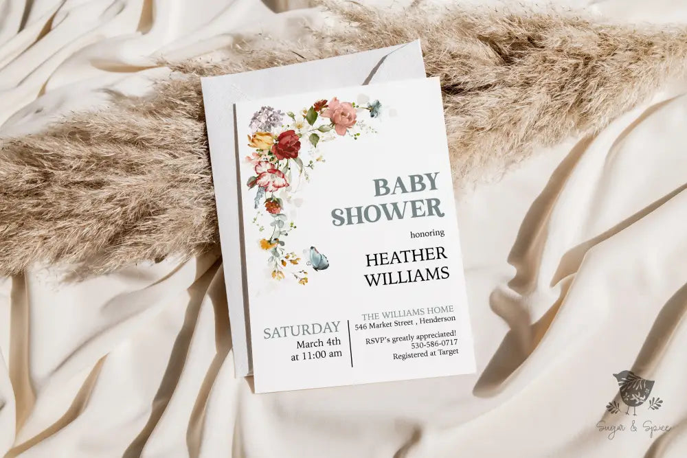 Wildflowers Boho Baby Shower Invitation - Premium  from Sugar and Spice Invitations - Just $1.95! Shop now at Sugar and Spice Paper