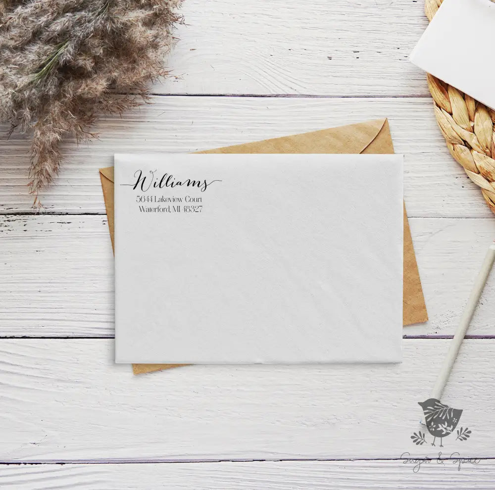 Williams Personalized Address Stamp - Premium Craft Supplies & Tools > Stamps & Seals > Stamps from Sugar and Spice Invitations - Just $38! Shop now at Sugar and Spice Paper