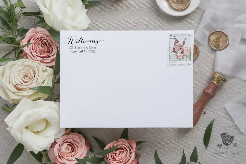 Williams Personalized Address Stamp - Premium Craft Supplies & Tools > Stamps & Seals > Stamps from Sugar and Spice Invitations - Just $38! Shop now at Sugar and Spice Paper