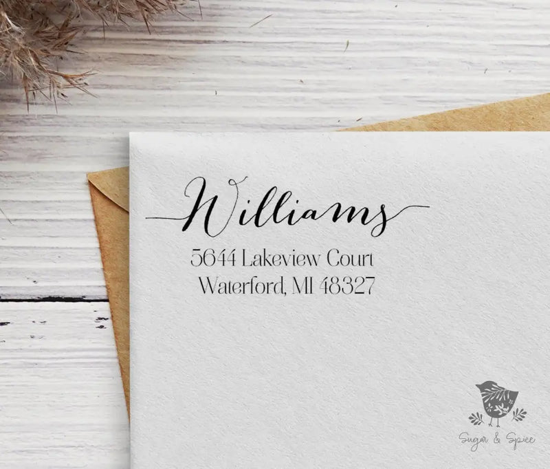 Williams Personalized Address Stamp - Premium Craft Supplies & Tools > Stamps & Seals > Stamps from Sugar and Spice Invitations - Just $38! Shop now at Sugar and Spice Paper