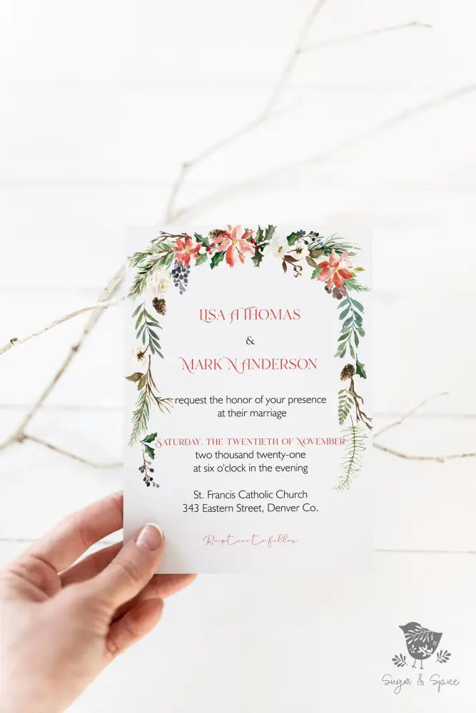 Winter Christmas Floral Wedding Invitation - Premium Invitation from Sugar and Spice Invitations - Just $4.98! Shop now at Sugar and Spice Paper