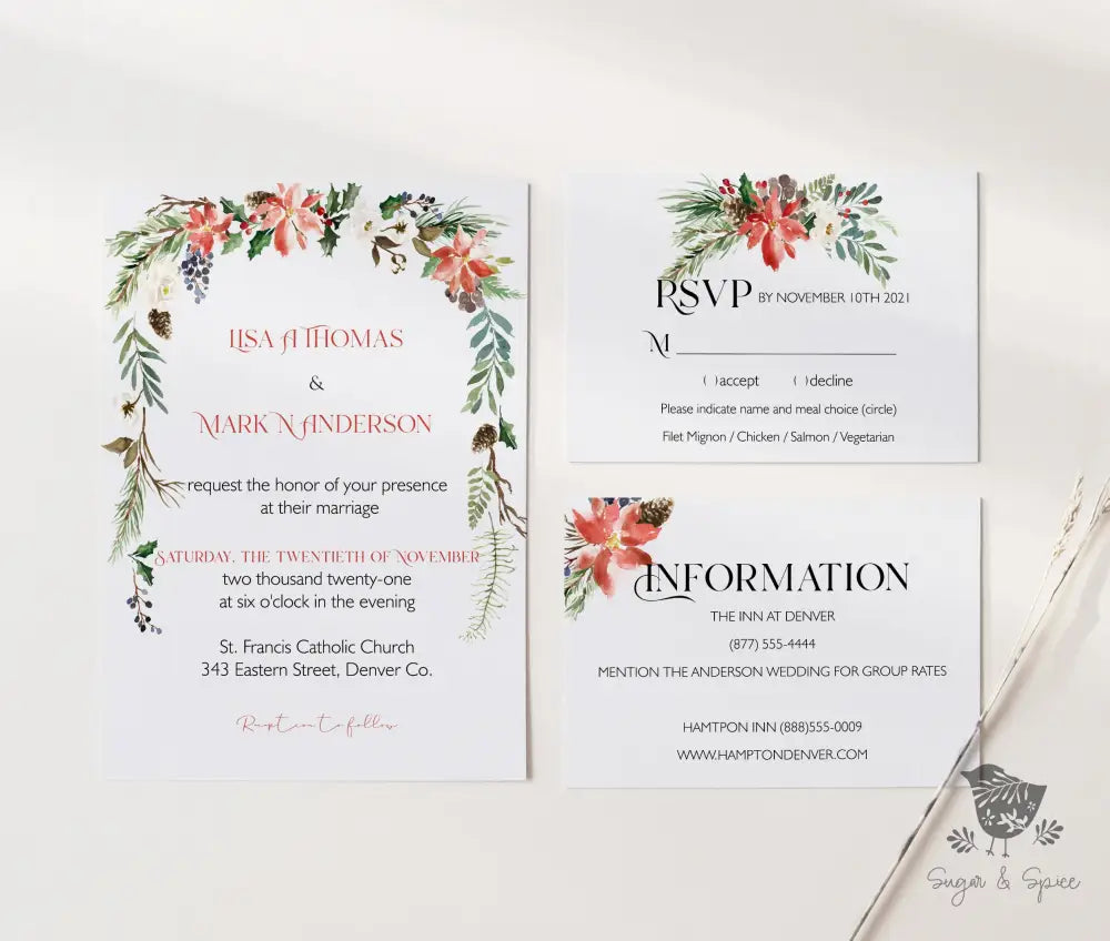 Winter Christmas Floral Wedding Invitation - Premium Invitation from Sugar and Spice Invitations - Just $4.98! Shop now at Sugar and Spice Paper