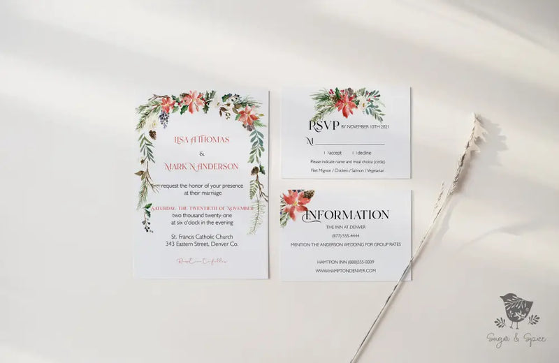 Winter Christmas Floral Wedding Invitation - Premium Invitation from Sugar and Spice Invitations - Just $4.98! Shop now at Sugar and Spice Paper