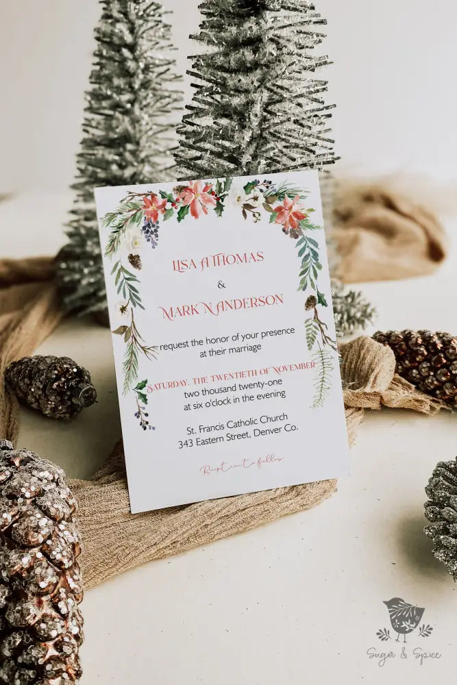 Winter Christmas Floral Wedding Invitation - Premium Invitation from Sugar and Spice Invitations - Just $4.98! Shop now at Sugar and Spice Paper