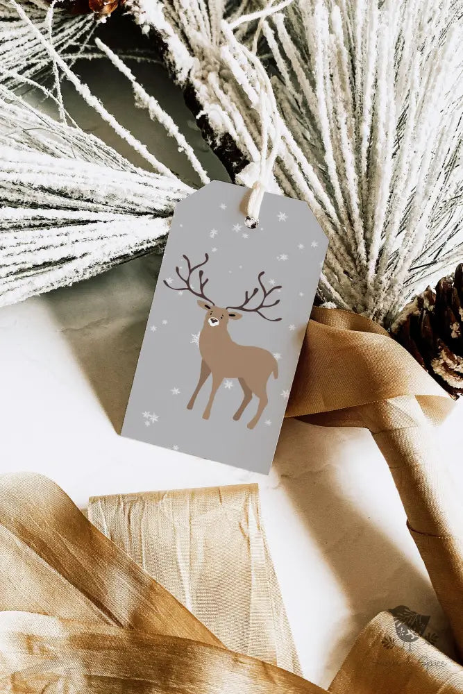 Winter Deer in Snow Christmas Tree Gift Tag - Premium Craft Supplies & Tools > Party & Gifting > Labels, Stickers & Tags > Tags from Sugar and Spice Invitations - Just $26! Shop now at Sugar and Spice Paper