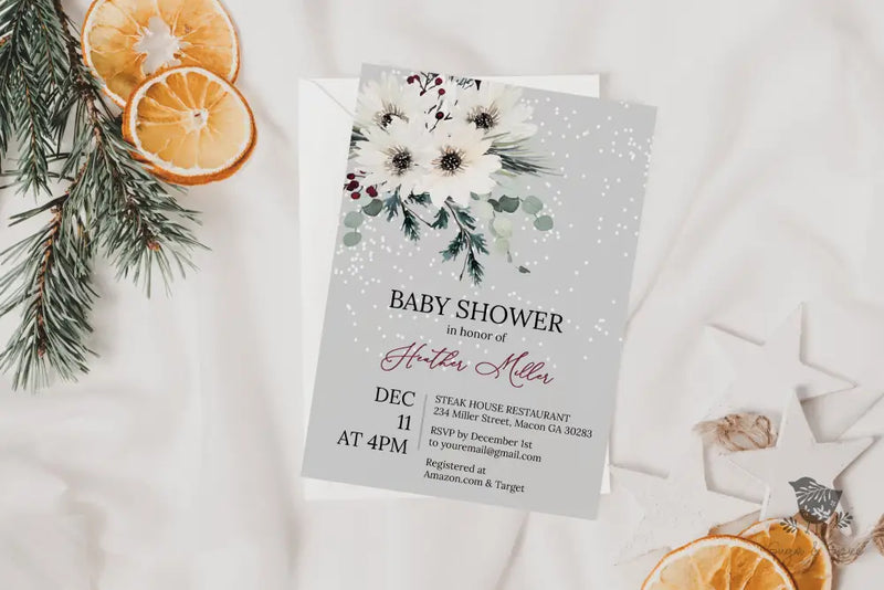 Winter Elegant Snow Baby Shower Invitation - Premium  from Sugar and Spice Invitations - Just $1.95! Shop now at Sugar and Spice Paper