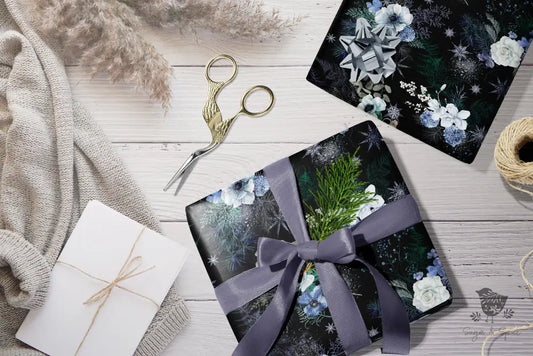 Winter Floral Snowflake Wrapping Paper Craft Supplies & Tools > Party Gifting Packaging