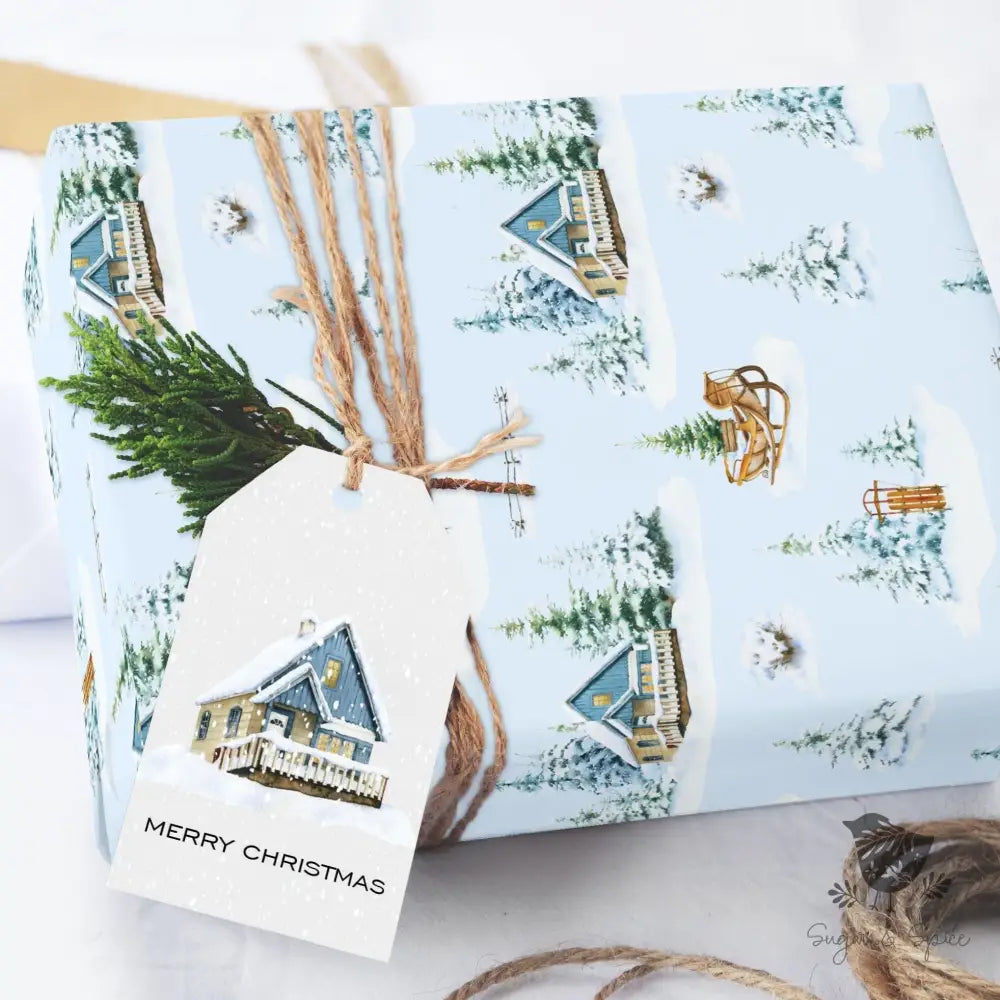 Winter Forest and Cottage Christmas Wrapping Paper - Premium Craft Supplies & Tools > Party & Gifting > Packaging & Wrapping from Sugar and Spice Invitations - Just $26.10! Shop now at Sugar and Spice Paper