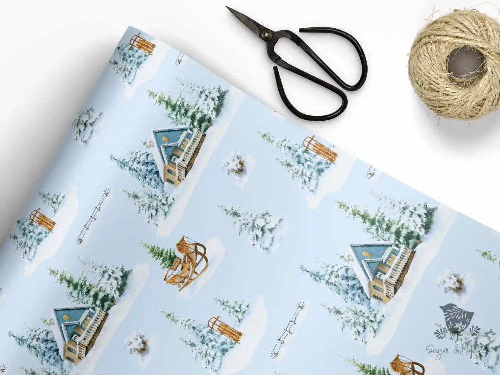 Winter Forest and Cottage Christmas Wrapping Paper - Premium Craft Supplies & Tools > Party & Gifting > Packaging & Wrapping from Sugar and Spice Invitations - Just $26.10! Shop now at Sugar and Spice Paper
