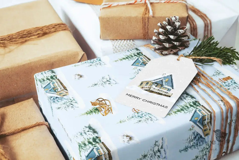 Winter Forest and Cottage Christmas Wrapping Paper - Premium Craft Supplies & Tools > Party & Gifting > Packaging & Wrapping from Sugar and Spice Invitations - Just $26.10! Shop now at Sugar and Spice Paper