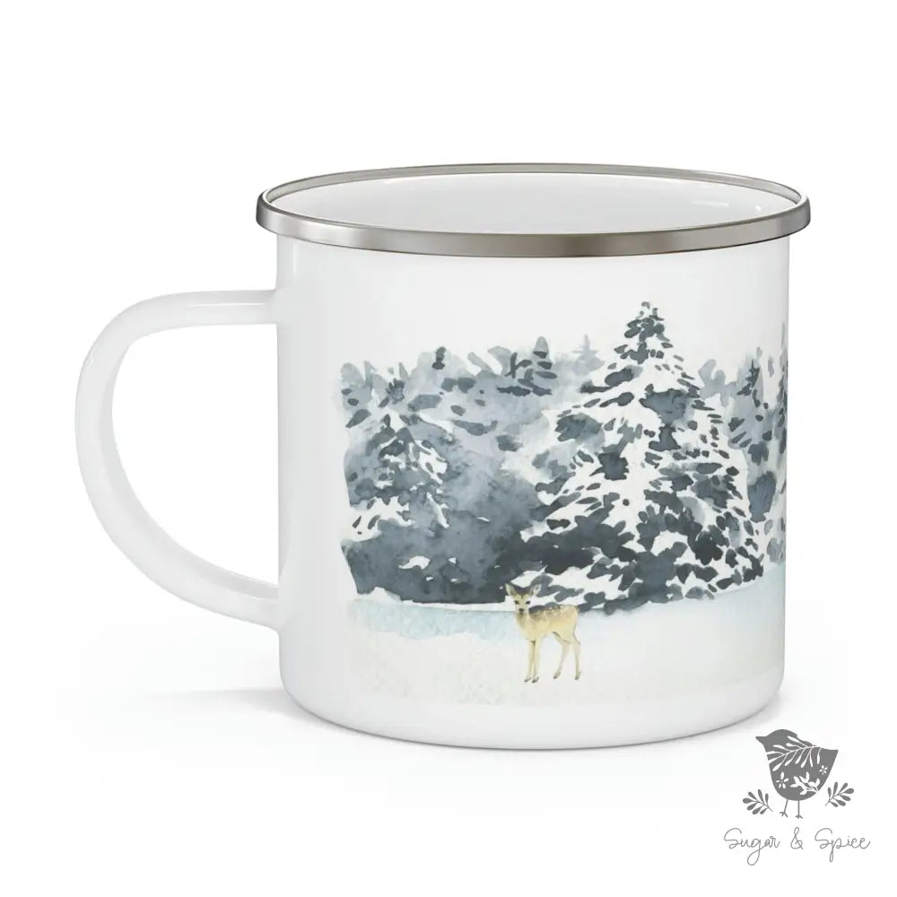 Winter Forest Enamel Camping Mug - Premium Mug from Printify - Just $18! Shop now at Sugar and Spice Paper