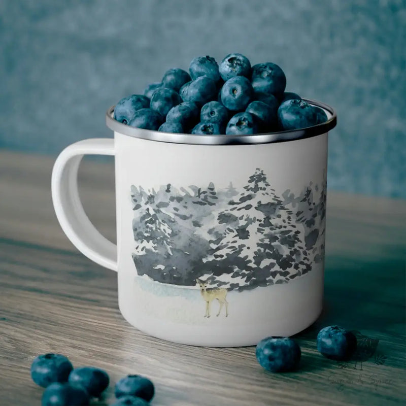 Winter Forest Enamel Camping Mug - Premium Mug from Printify - Just $18! Shop now at Sugar and Spice Paper