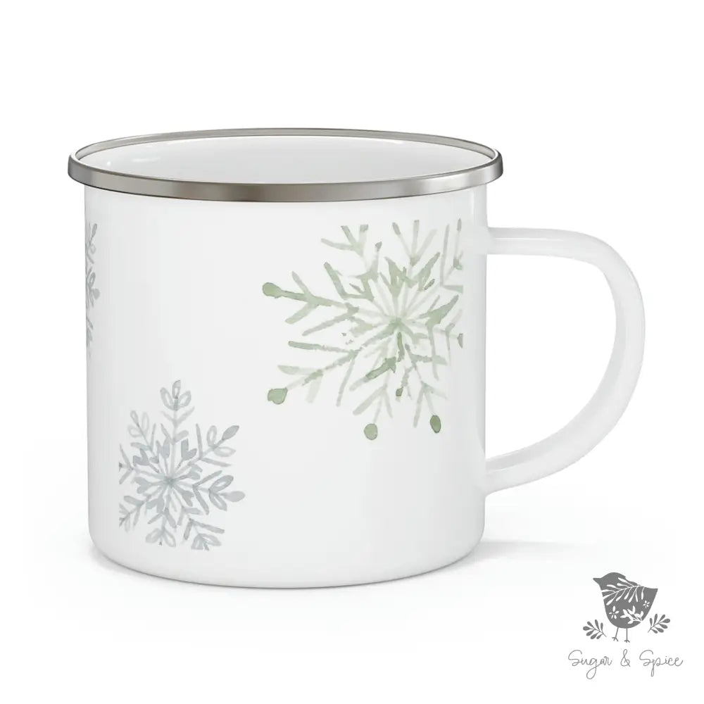 Winter Snowflake Enamel Camping Mug - Premium Mug from Printify - Just $18! Shop now at Sugar and Spice Paper