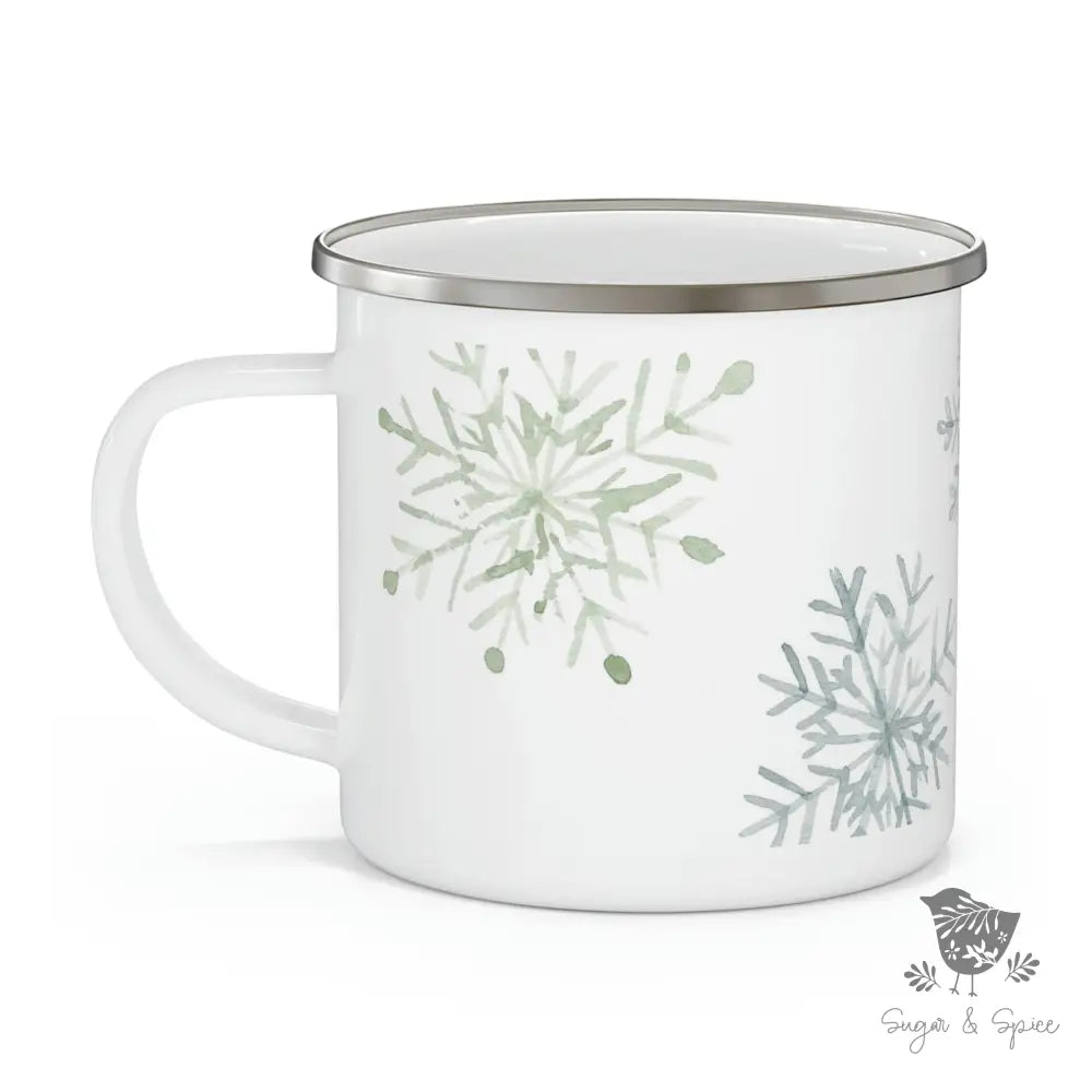 Winter Snowflake Enamel Camping Mug - Premium Mug from Printify - Just $18! Shop now at Sugar and Spice Paper