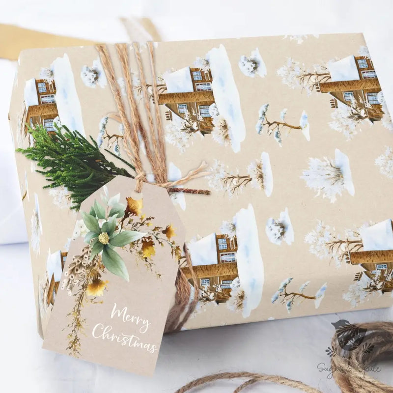 Winter Woodland Cabin Wrapping Paper Craft Supplies & Tools > Party Gifting Packaging