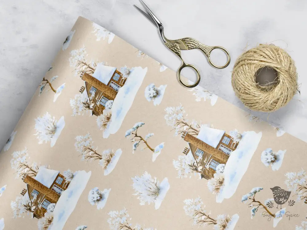 Winter Woodland Cabin Wrapping Paper Craft Supplies & Tools > Party Gifting Packaging