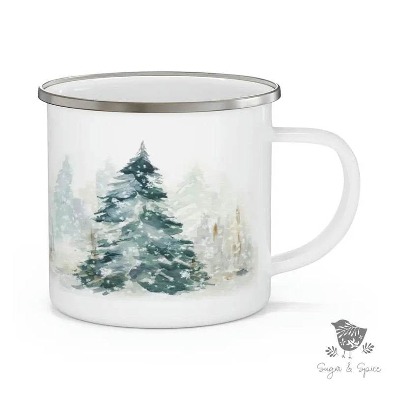 Winter Woodland Enamel Camping Mug - Premium Mug from Printify - Just $18! Shop now at Sugar and Spice Paper