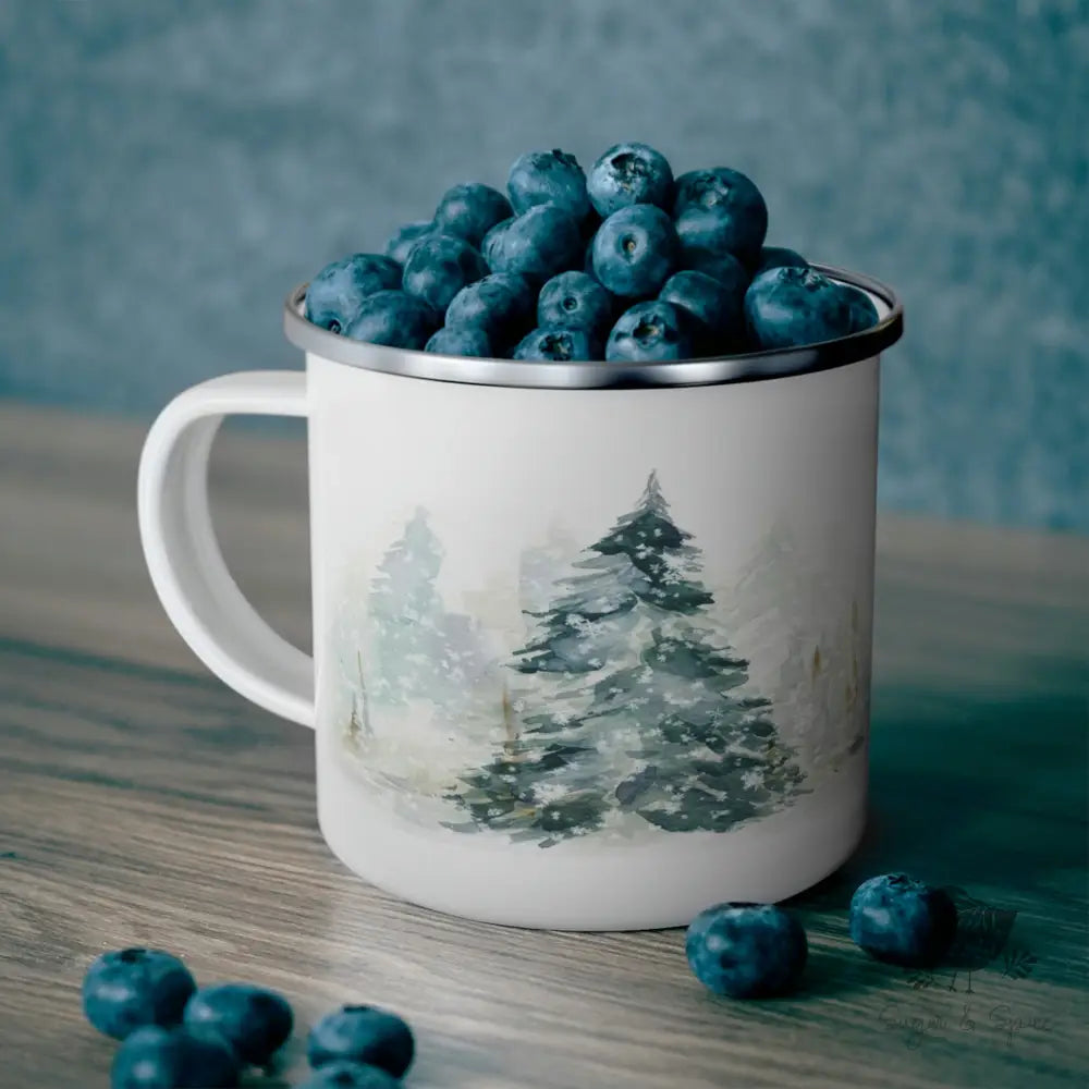 Winter Woodland Enamel Camping Mug - Premium Mug from Printify - Just $18! Shop now at Sugar and Spice Paper