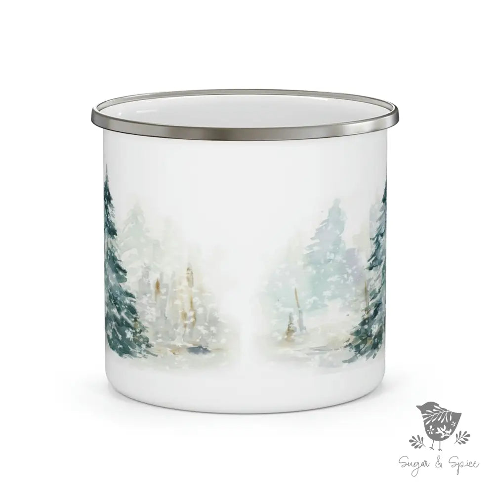 Winter Woodland Enamel Camping Mug - Premium Mug from Printify - Just $18! Shop now at Sugar and Spice Paper