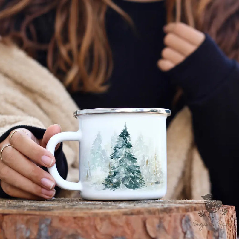 Winter Woodland Enamel Camping Mug - Premium Mug from Printify - Just $18! Shop now at Sugar and Spice Paper