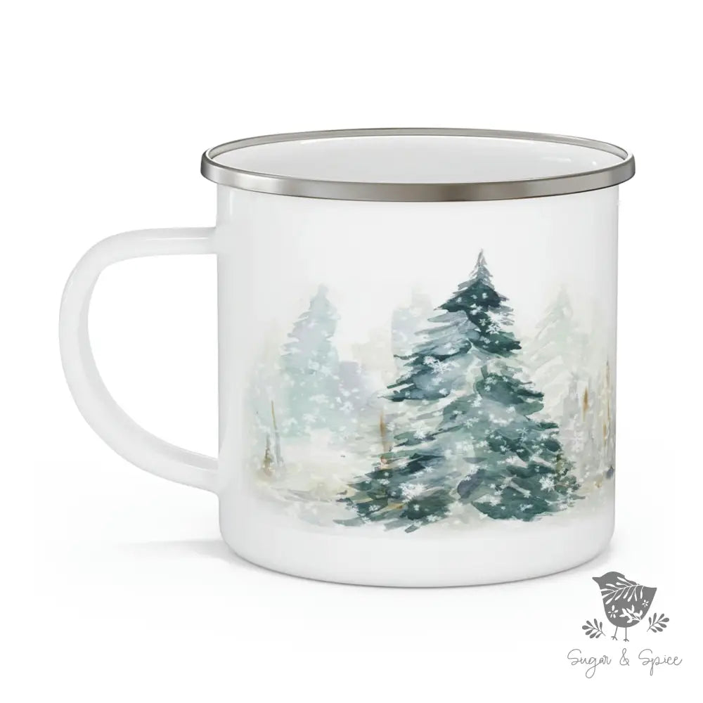 Winter Woodland Enamel Camping Mug - Premium Mug from Printify - Just $18! Shop now at Sugar and Spice Paper