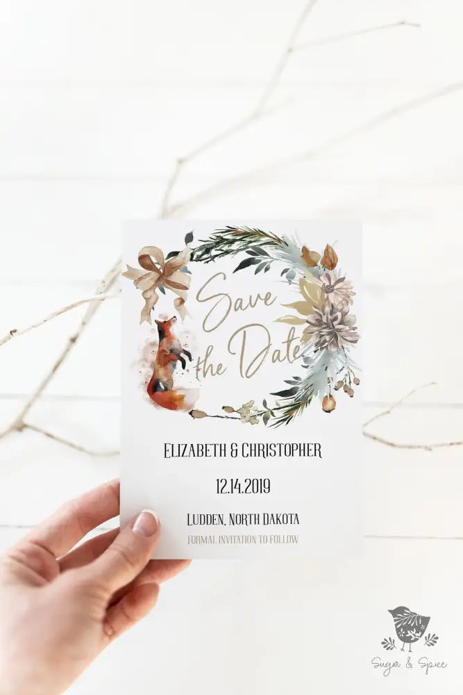 Winter Woodland Fox Save the Date - Premium Paper & Party Supplies > Paper > Invitations & Announcements > Invitations from Sugar and Spice Invitations - Just $2.50! Shop now at Sugar and Spice Paper